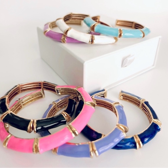 Cuff Pink Bracelet | Handcrafted 22K Gold Tone | Enameled Luxury Jewelry - Picture 5 of 11